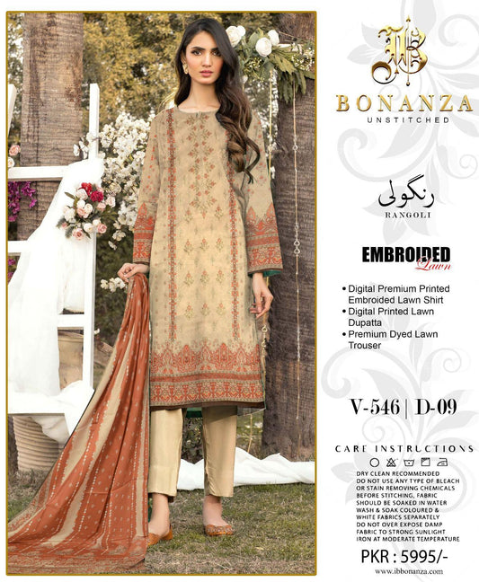 3-Piece Digital Printed Lawn Suit – V-546 | d-09