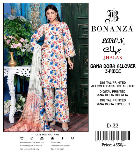 3-Piece Digital Printed Lawn Suit – # bana dora allover