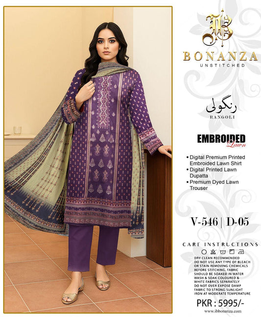 3-Piece Digital Printed Lawn Suit – V-546 | d-05