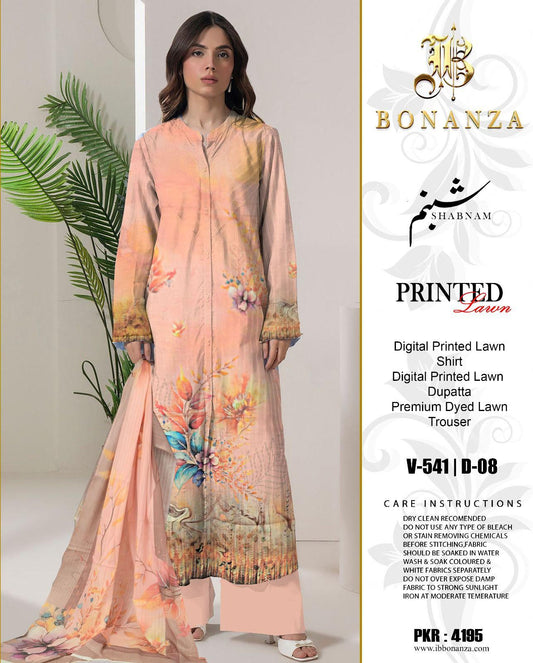 3-Piece Digital Printed Lawn Suit – V-541 | 0-08