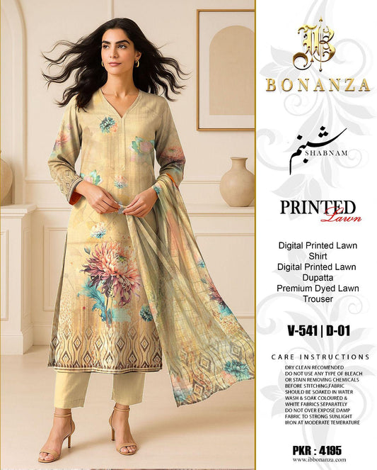 3-Piece Digital Printed Lawn Suit – V-541 | 0-01